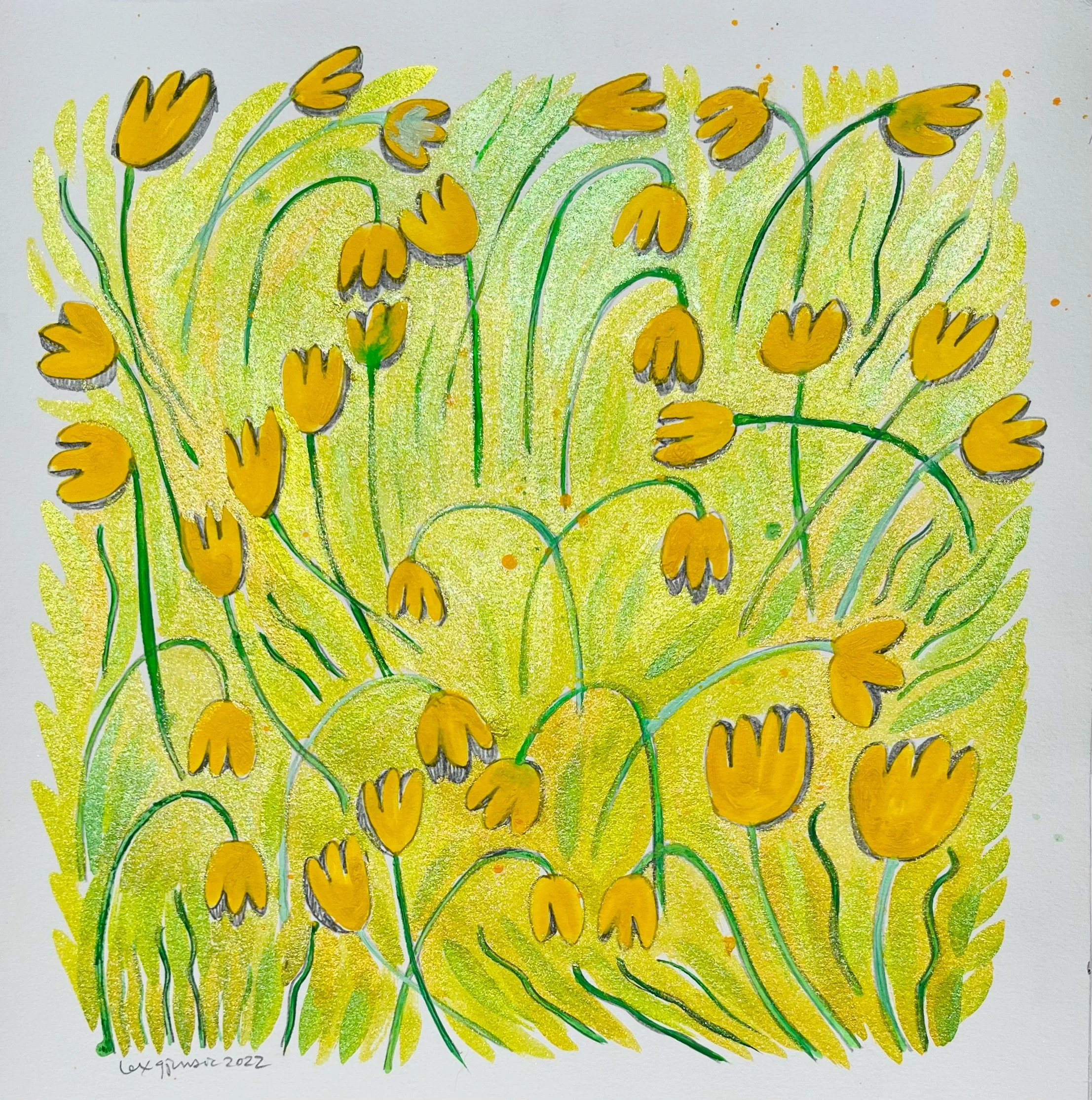   Yellow Tulips   12x12”  Mixed media on paper  2022 