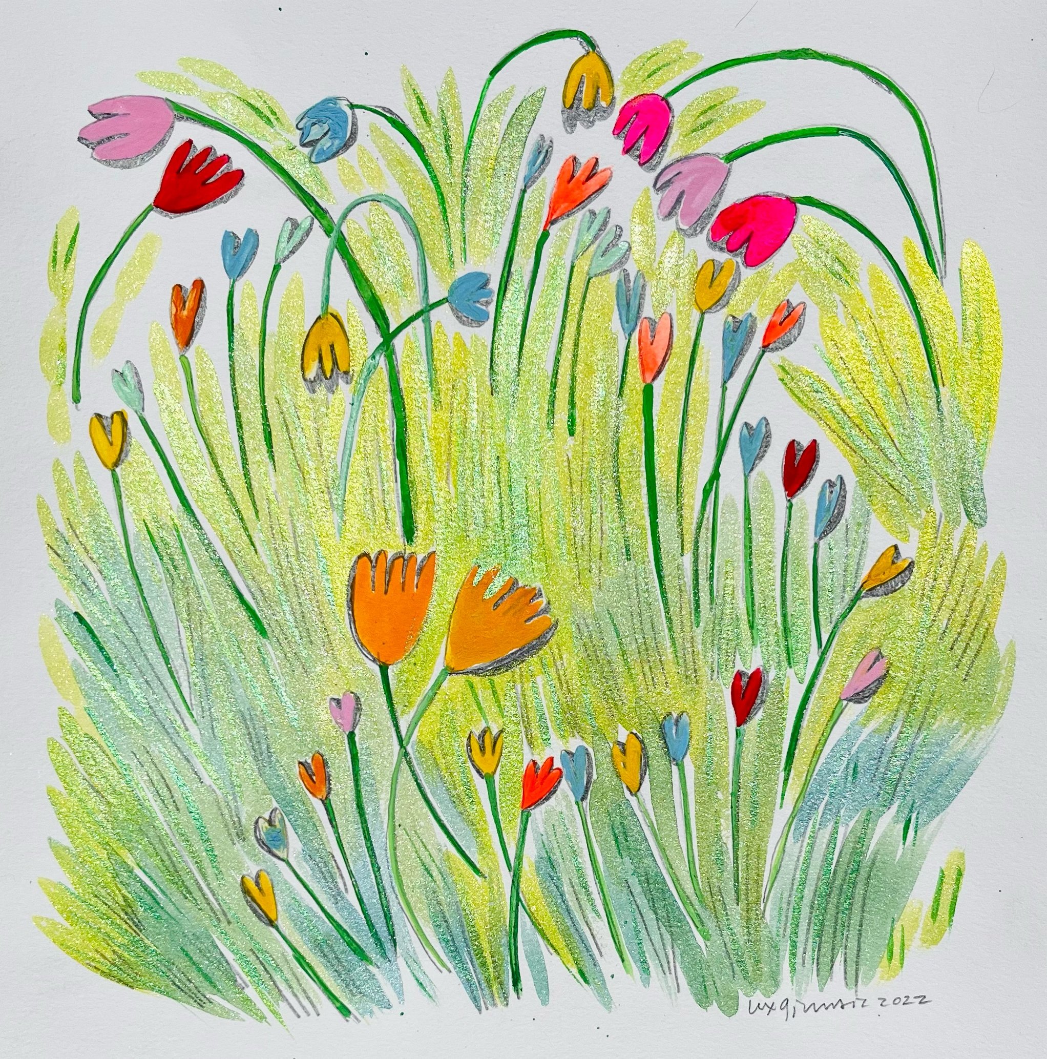   Breeze Through the Garden   12x12”  Mixed media on paper  2022 