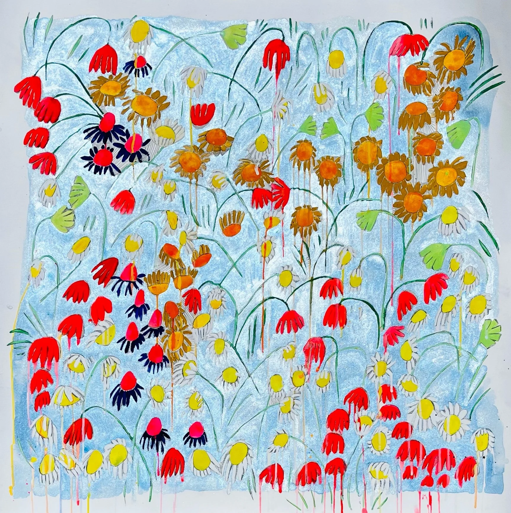   Hot House Flowers   30x30”  Mixed media on paper  2021 