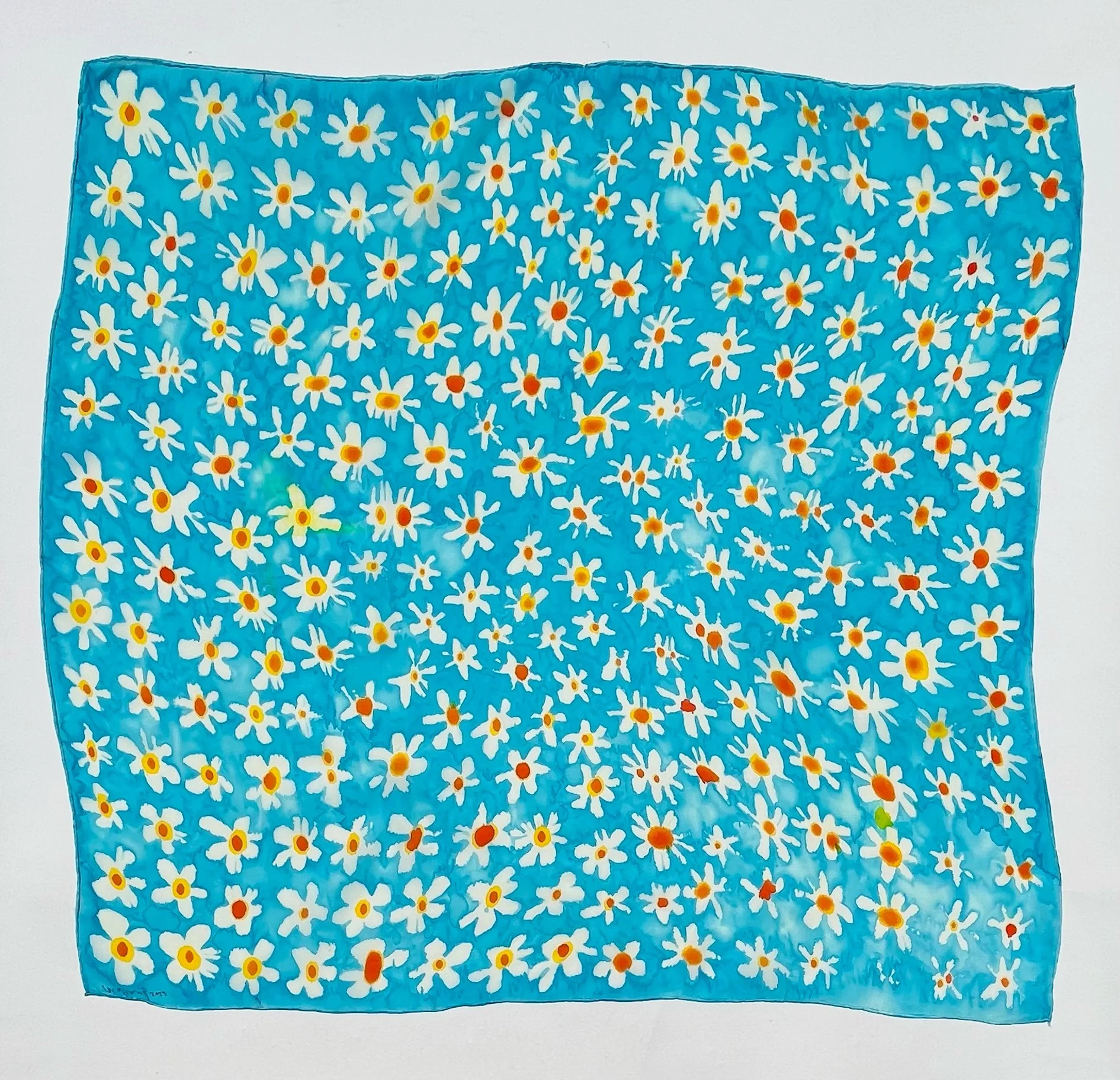  Sky Blue- $300  35x35”  Dye on silk  2024 