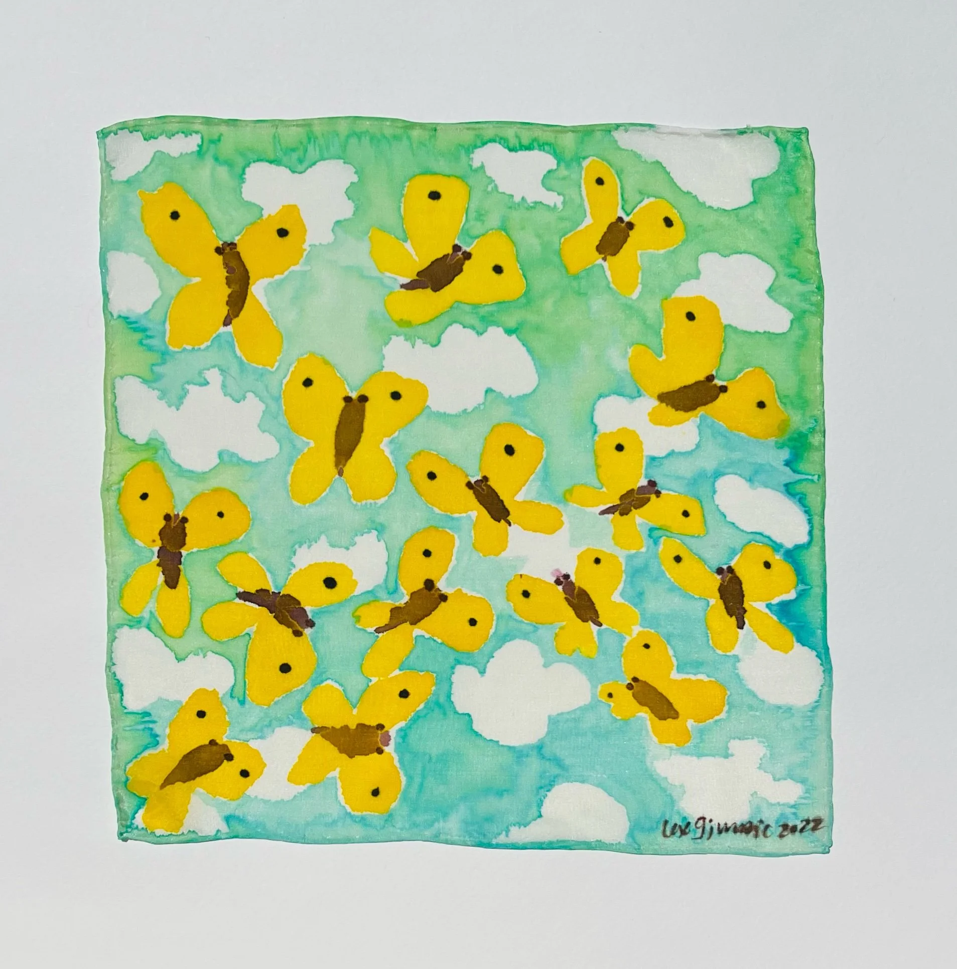  Butterflies- $50  10x10”  Dye on silk  2023 