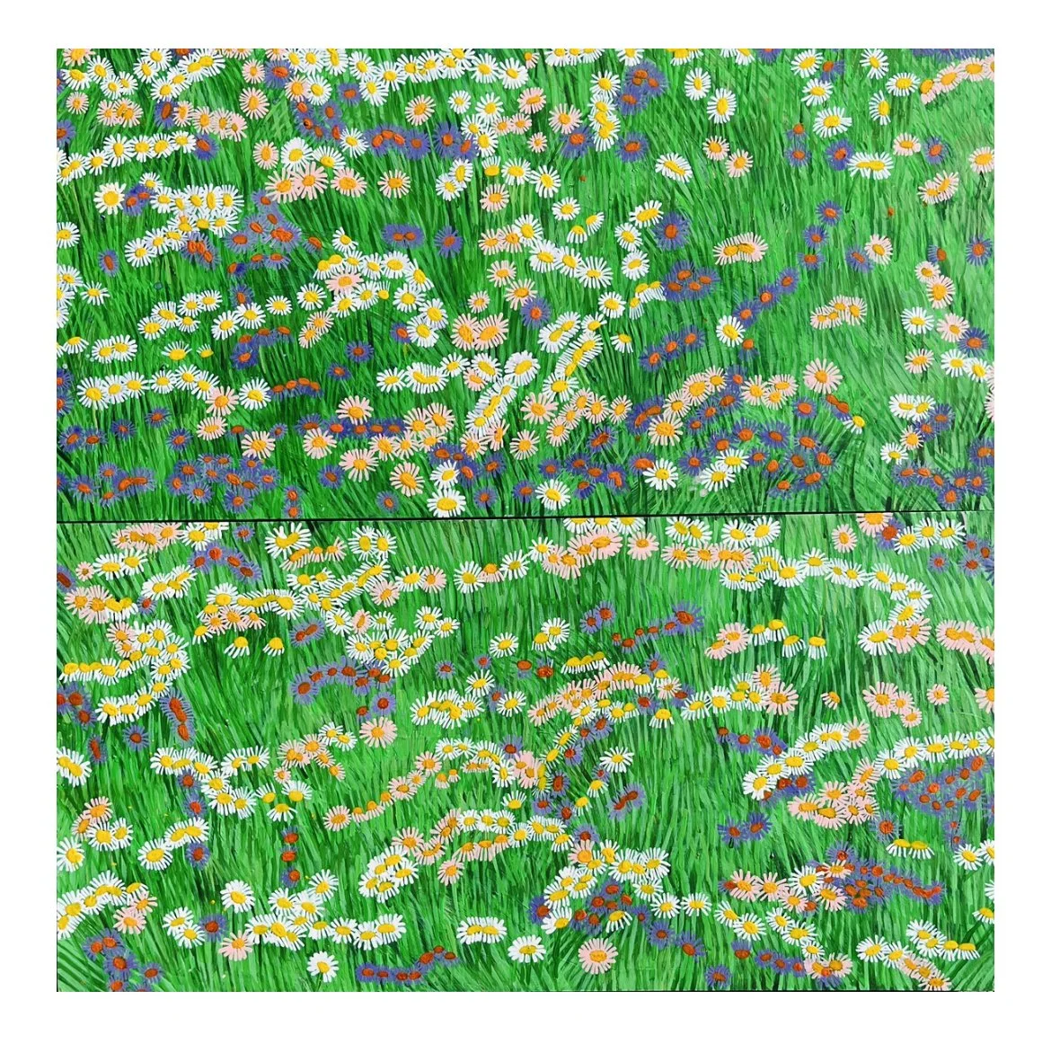  Wet Grass 4   36x72” (stacked diptych of two panels 18x36” each)  Mixed media panels  2023 