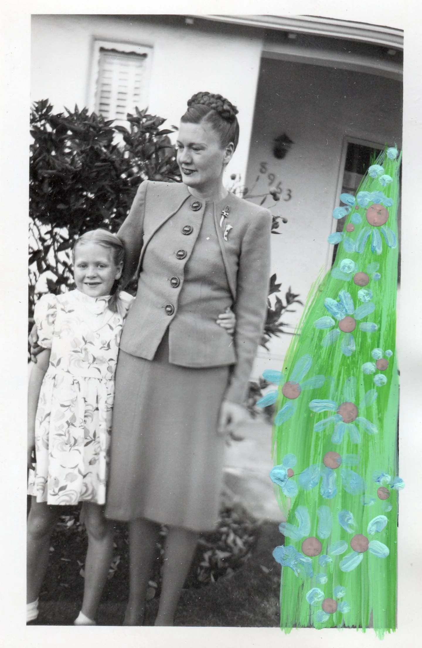 Untitled 3.75x2.5” Mixed media on found photo 2023