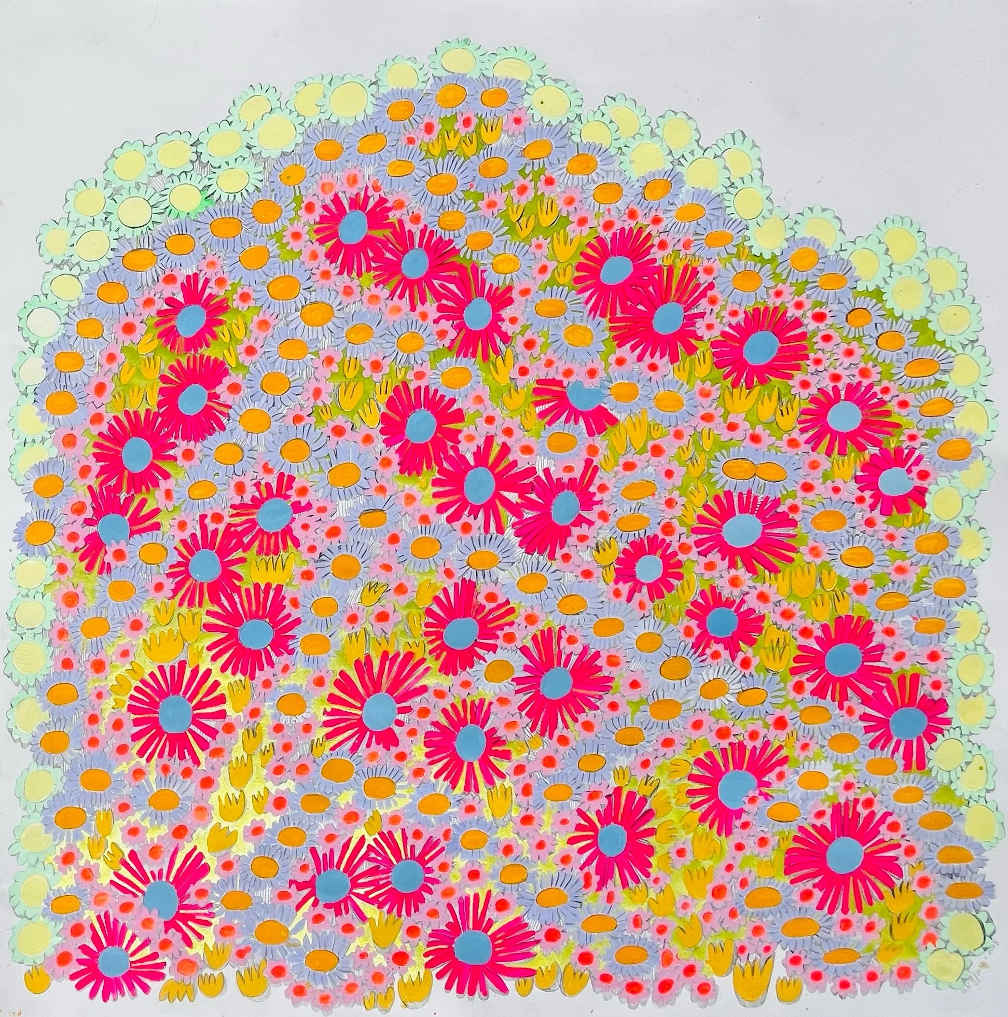 Glee, 42x42", mixed media on paper, 2025