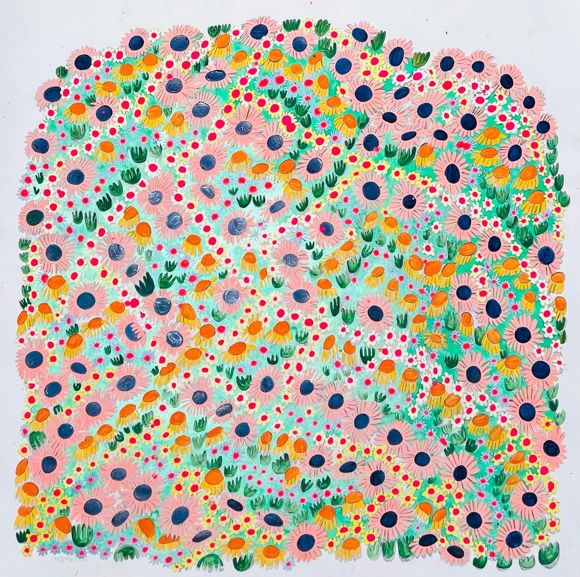 Mirth, 42x42", mixed media on paper, 2025