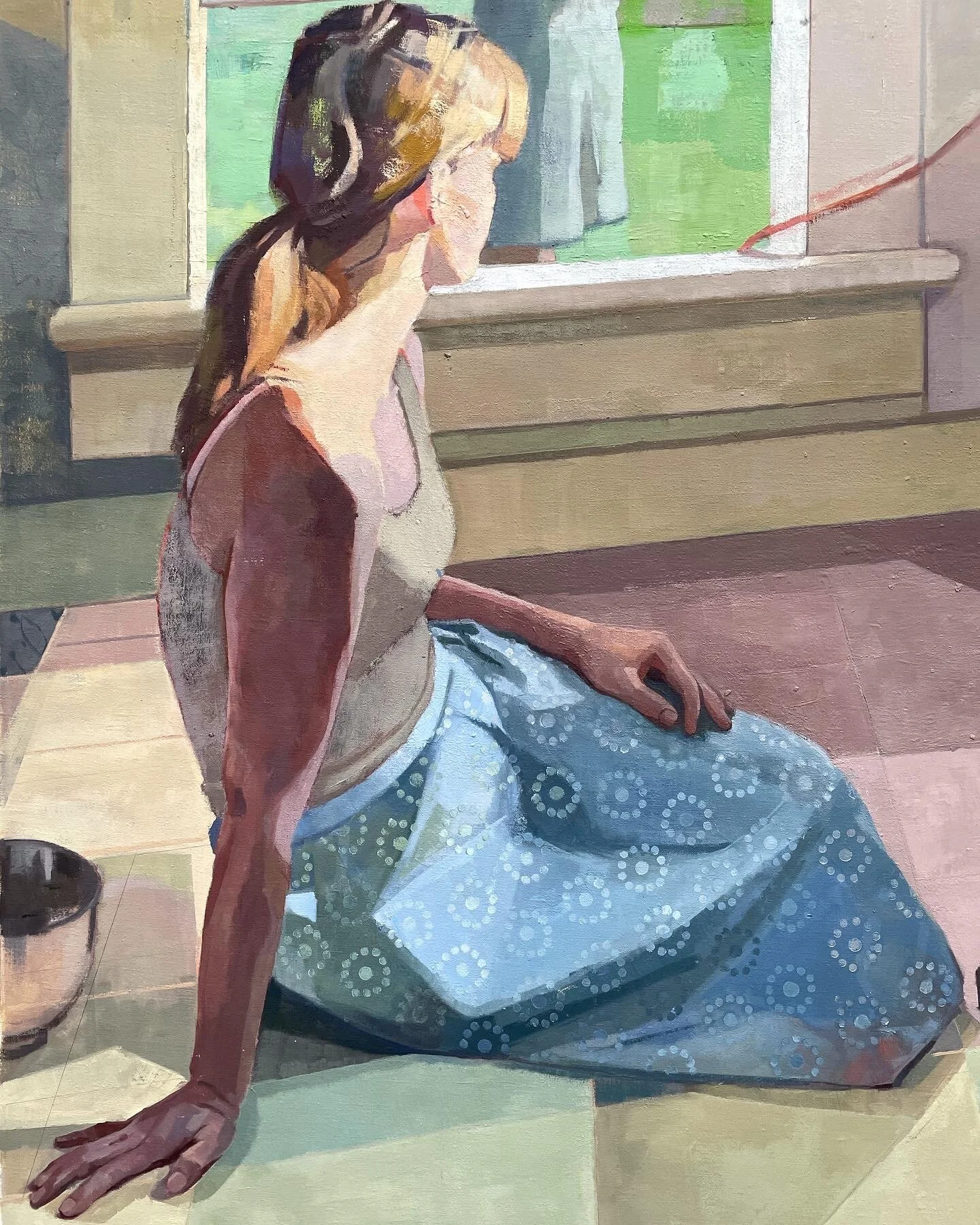Image of a painting of a girl sitting in a kitchen