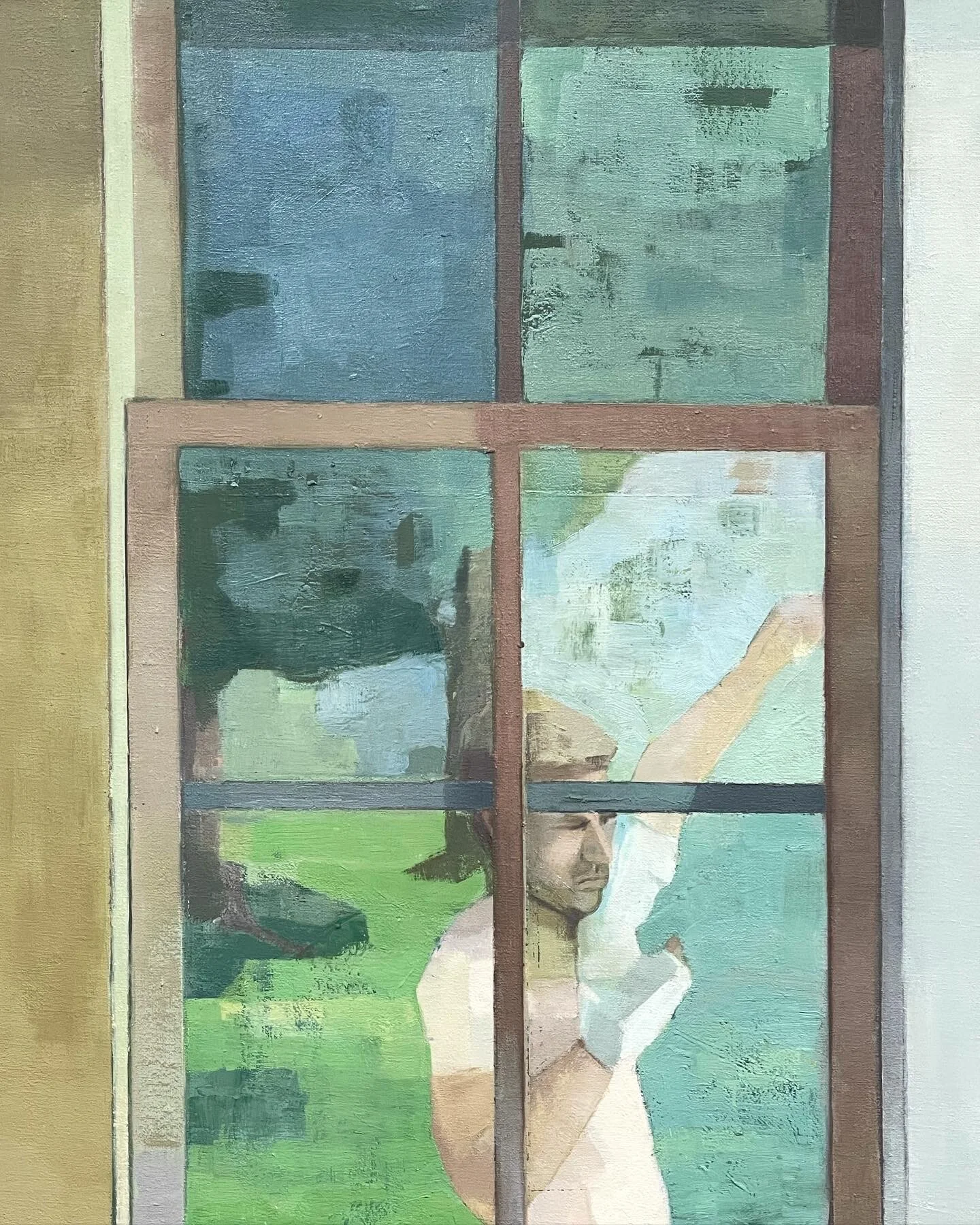 Painting of a man through a window