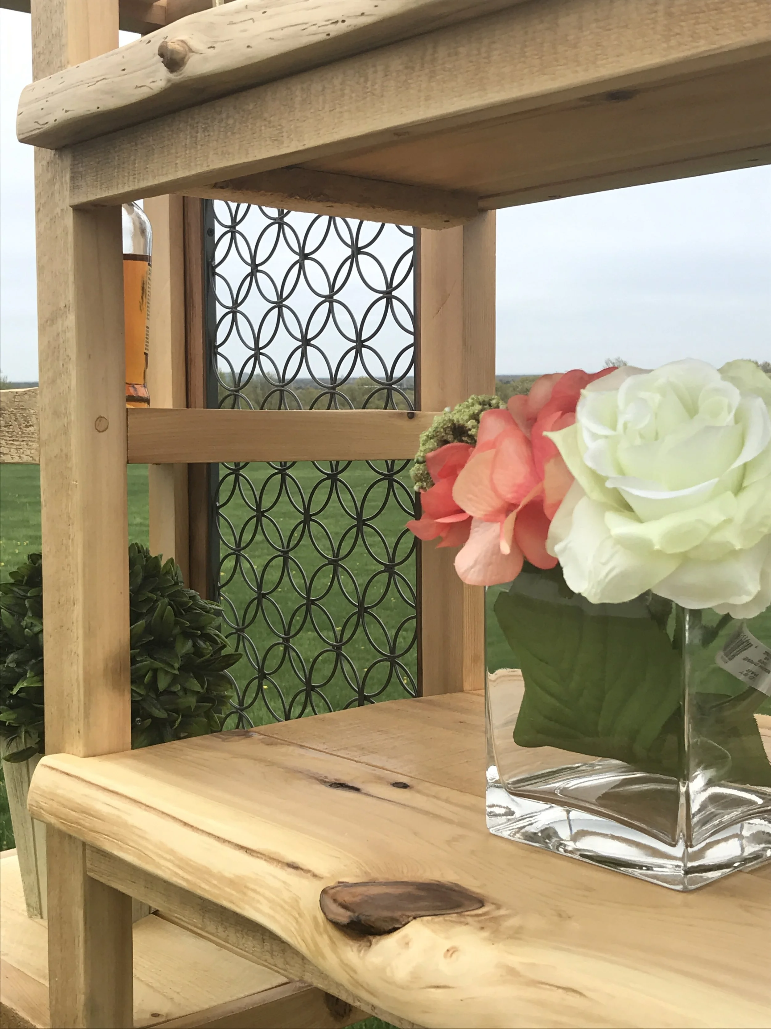 Renly hutch with iron work and live-edge shelves