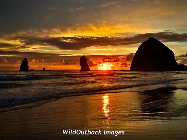 Sunset at Cannon Beach,  OR.  Visit more photography at WildOutback.com.  #landscapecapture  #Wanderlust #LifeElevated #wowutah #sceniclocations #fantastic_earth #beautifuldestinations #createcommune #awesome_earthpix #exploremore #ourplanetdaily #di