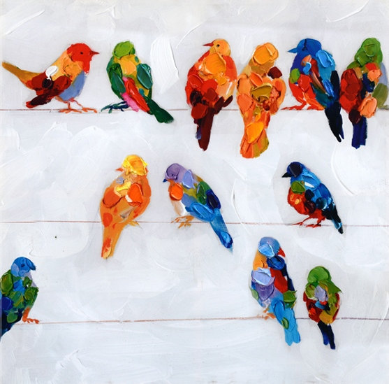Birds on Wires - Handmade Oil Painting on Canvas - Wall Art