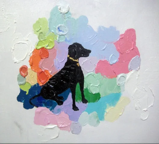 Black Dog Living in a Pastel World - Handmade Oil Painting on Canvas - Wall Art