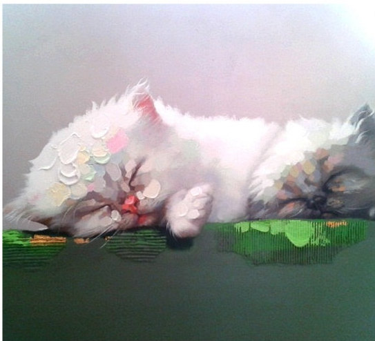 Sleeping Cats - Handmade Oil Painting on Canvas - Wall Art
