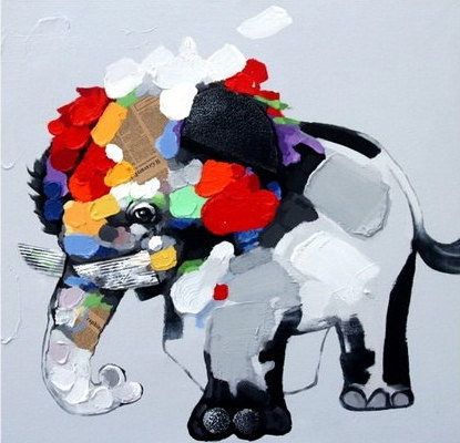 Chubby Elephant - Handmade Oil Painting on Canvas - Wall Art