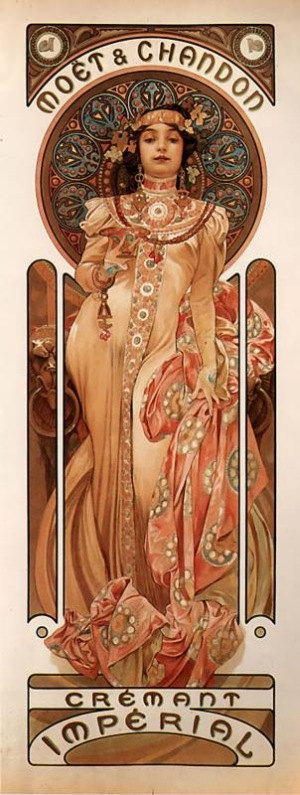 Chandon Cremant Imperial by Alphonse Mucha- Famous Art - Handmade Oil Painting on Canvas