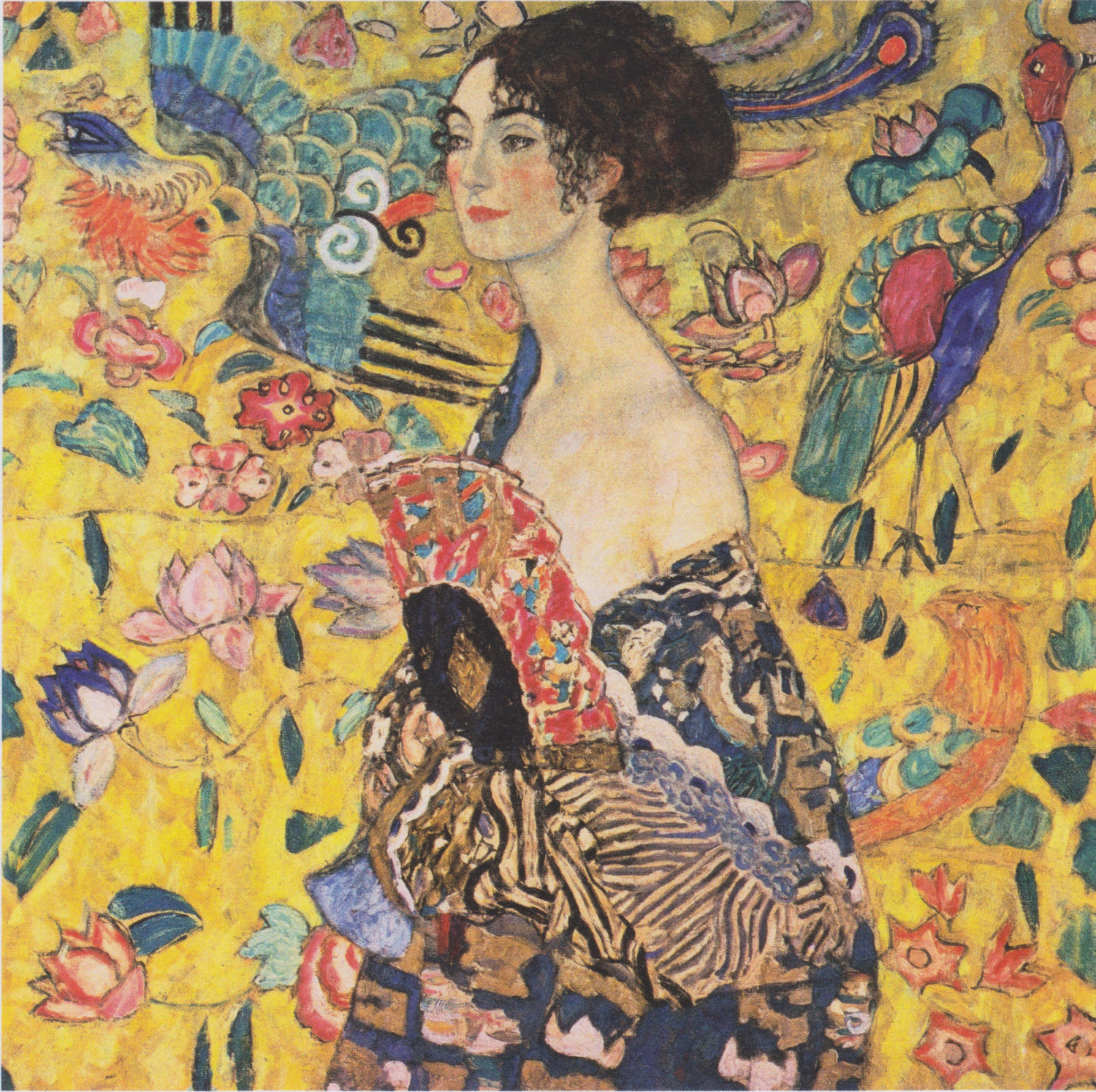 Lady with Fan by Gustav Klimt- Famous Art - Handmade Oil Painting on Canvas