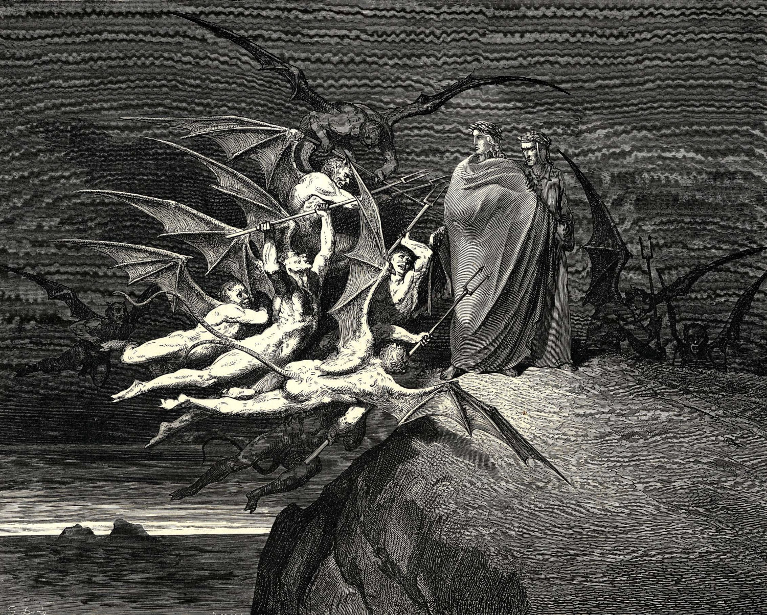 The Inferno, Canto 21 by Gustave Dore- Famous Art - Handmade Oil Painting  on Canvas — Canvas Paintings