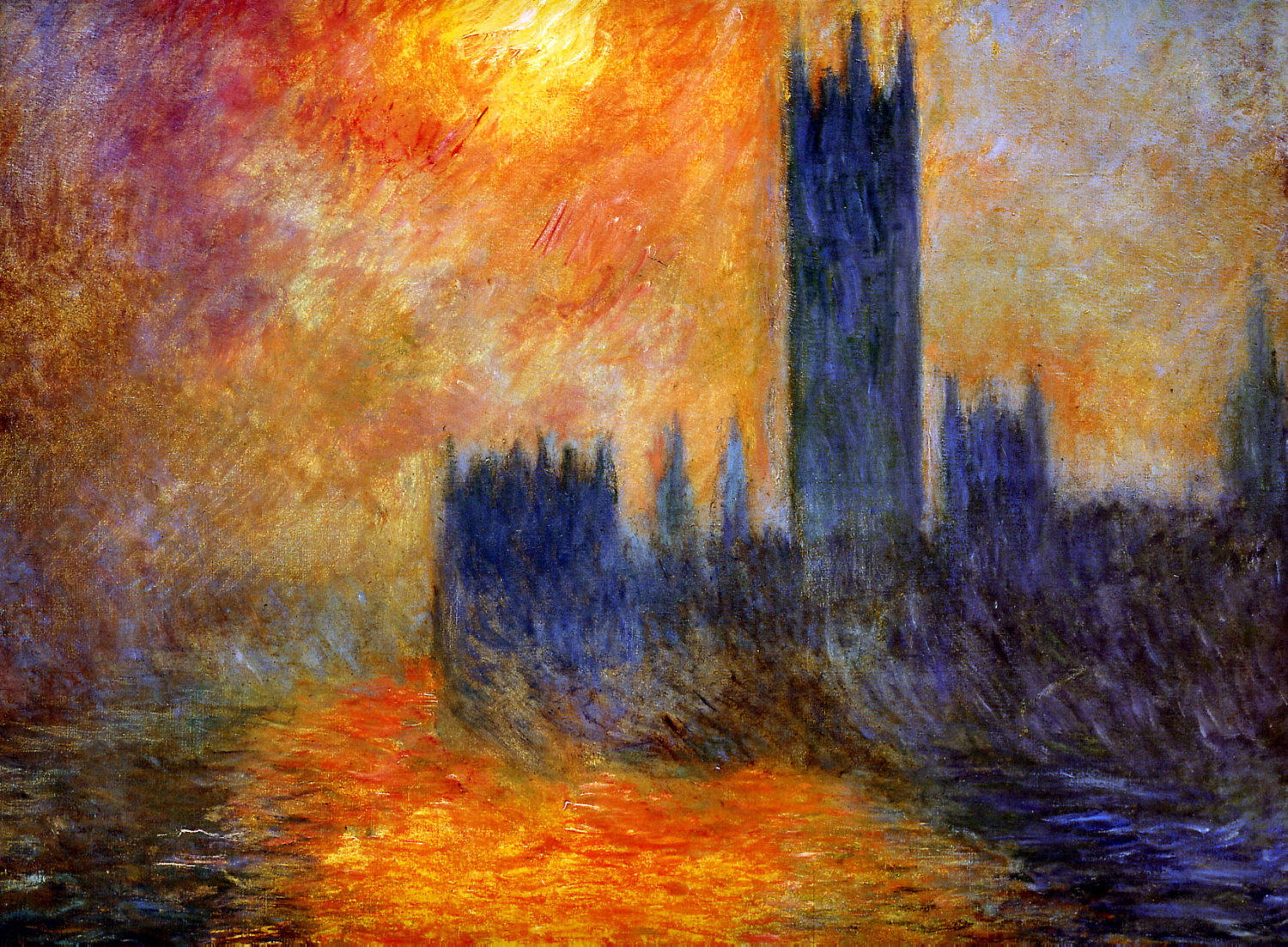 House of Parliament Sun by Claude Monet- Famous Art - Handmade Oil Painting on Canvas
