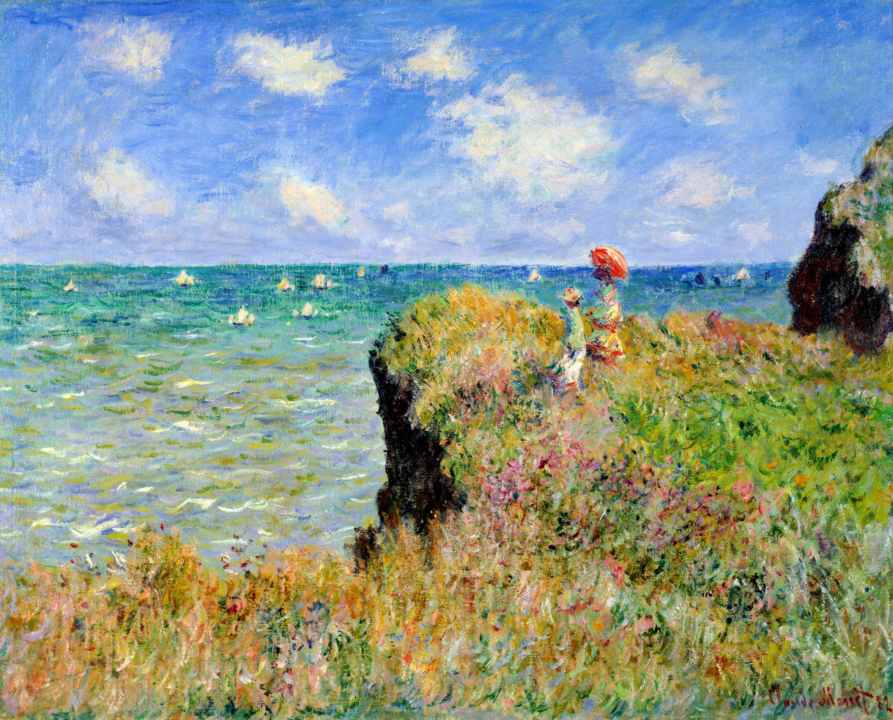 Clifftop Walk at Pourville by Claude Monet- Famous Art - Handmade Oil  Painting on Canvas — Canvas Paintings
