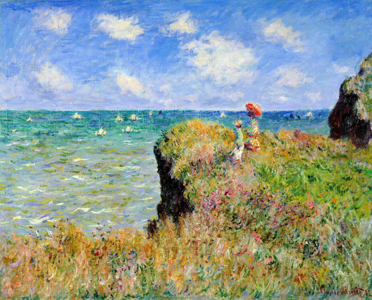 Clifftop Walk at Pourville by Claude Monet- Famous Art - Handmade Oil Painting on Canvas
