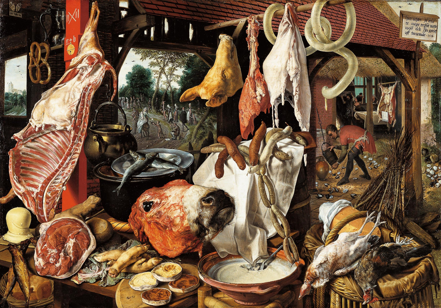 Butcher's Stall with the Fight into Egypt by Pieter Aertsen- Famous Art - Handmade Oil Painting on Canvas