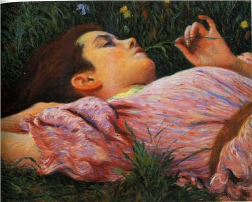 Girl with Flowers by Federico Zandomeneghi- Famous Art - Handmade Oil Painting on Canvas