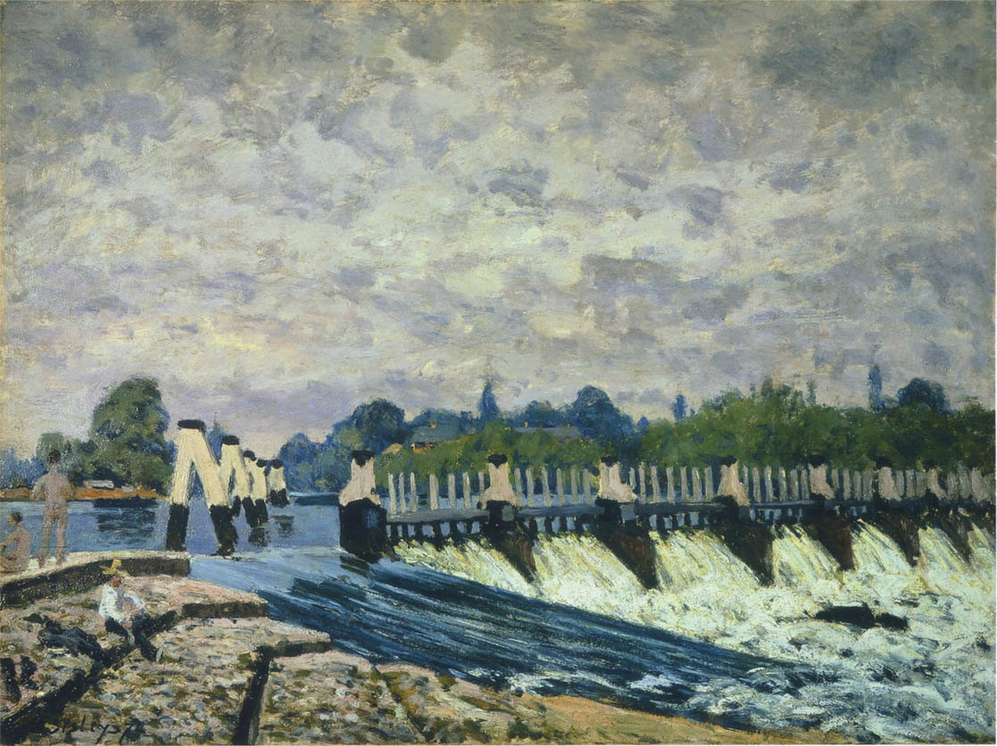Molesey Weir at Hampton Court Morning by Alfred Sisley- Famous Art - Handmade Oil Painting on Canvas