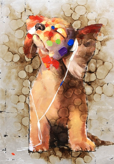 Cute Dog Shaking its Head - Handmade Oil Painting on Canvas - Wall Art