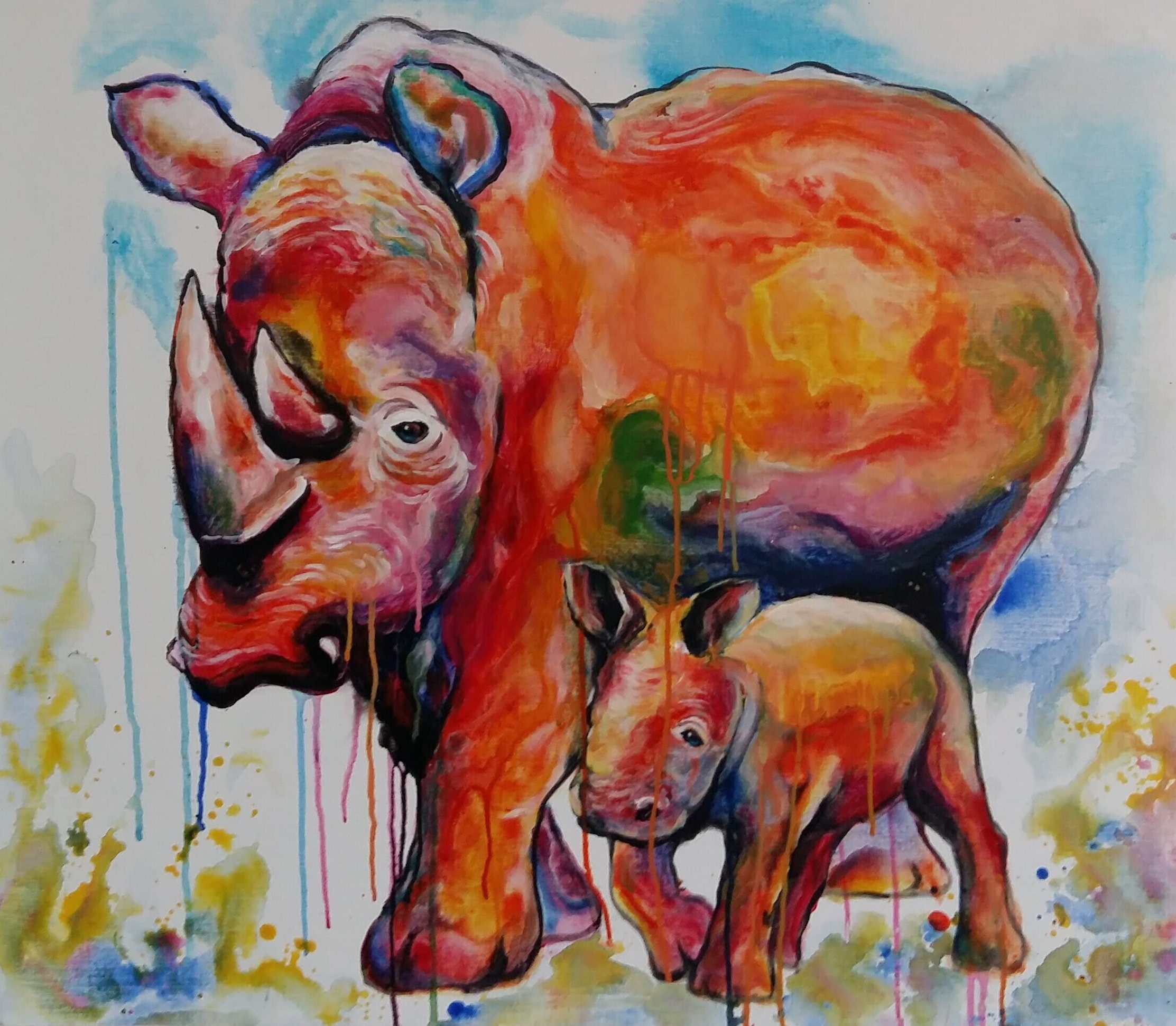 Save the Rhinos - Handmade Painting on Canvas - Charitable Art