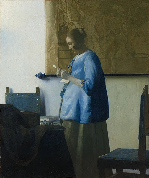 Woman in Blue Reading a Letter by Johannes Vermeer- Famous Art - Handmade Oil Painting on Canvas