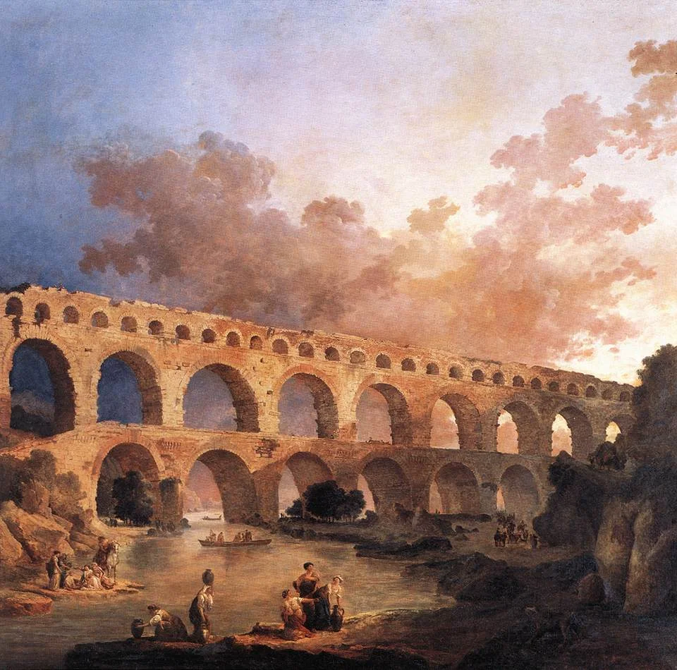 The Pont Du Gard by Hubert Robert - Famous Art - Handmade Oil Painting on Canvas