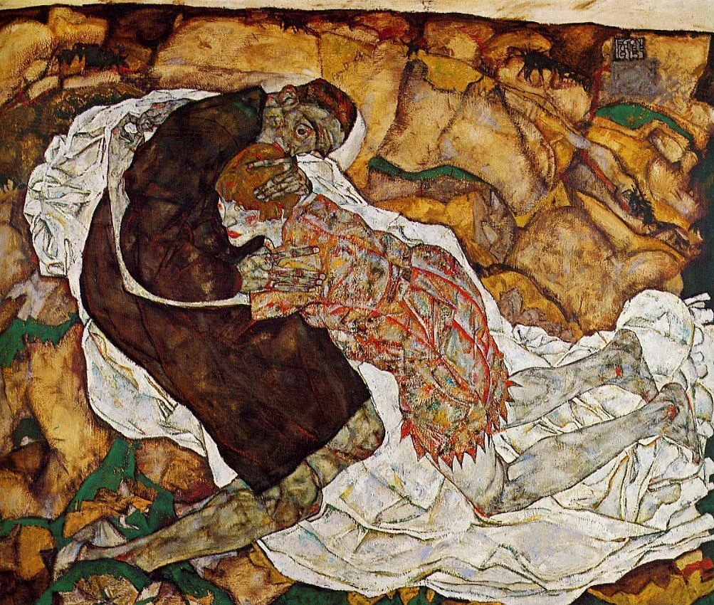 Death and the Maiden by Egon Schiele - Famous Art - Handmade Oil Painting on Canvas