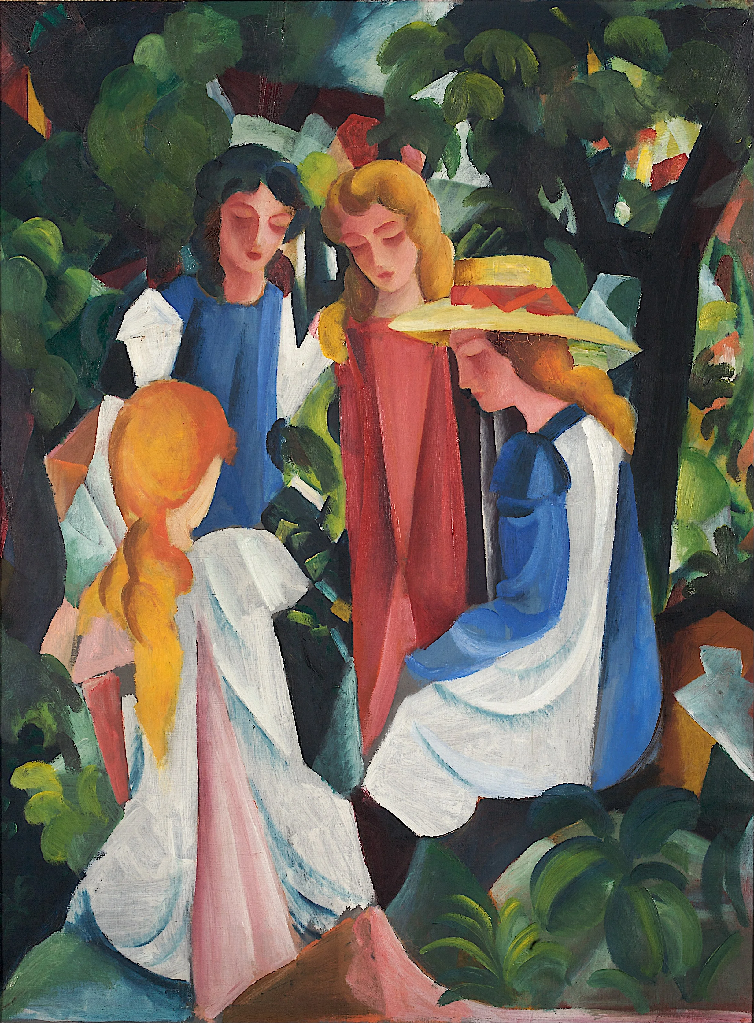 Four Girls by August Macke - Famous Art - Handmade Oil Painting on Canvas