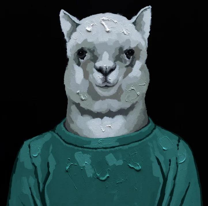 Alpaca - Handmade Oil Painting on Canvas - Animal People Portraits
