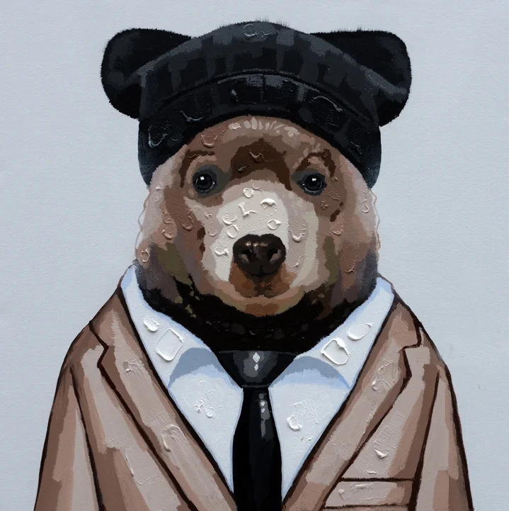 Bear - Handmade Oil Painting on Canvas - Animal People Portraits