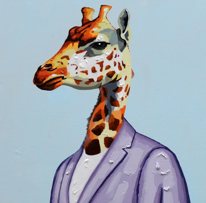 Giraffe - Handmade Oil Painting on Canvas - Animal People Portraits