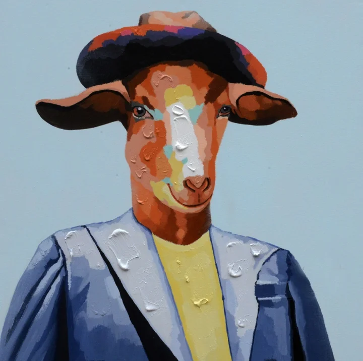 Goat - Handmade Oil Painting on Canvas - Animal People Portraits