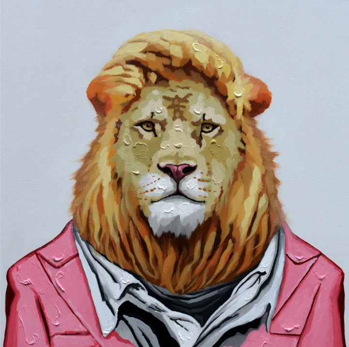 Lion - Handmade Oil Painting on Canvas - Animal People Portraits
