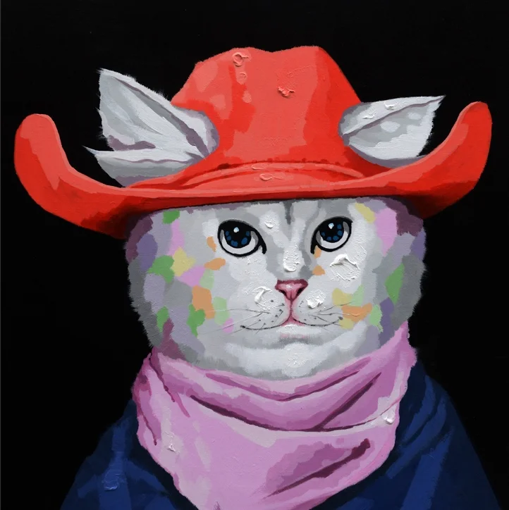 Mrs Cat - Handmade Oil Painting on Canvas - Animal People Portraits