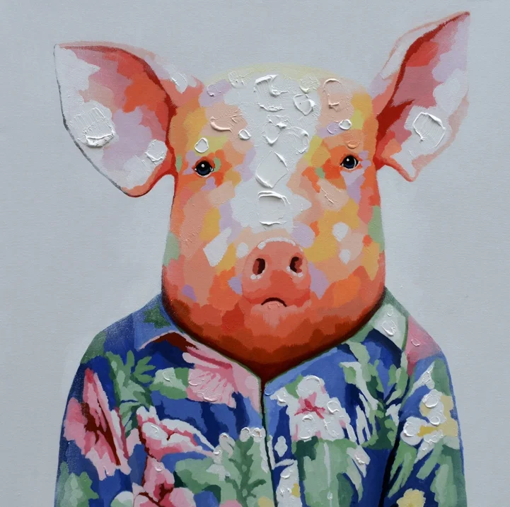 Pig - Handmade Oil Painting on Canvas - Animal People Portraits