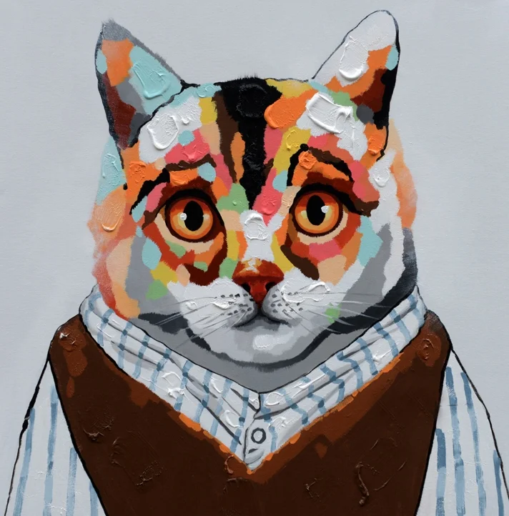 Mr Cat - Handmade Oil Painting on Canvas - Animal People Portraits