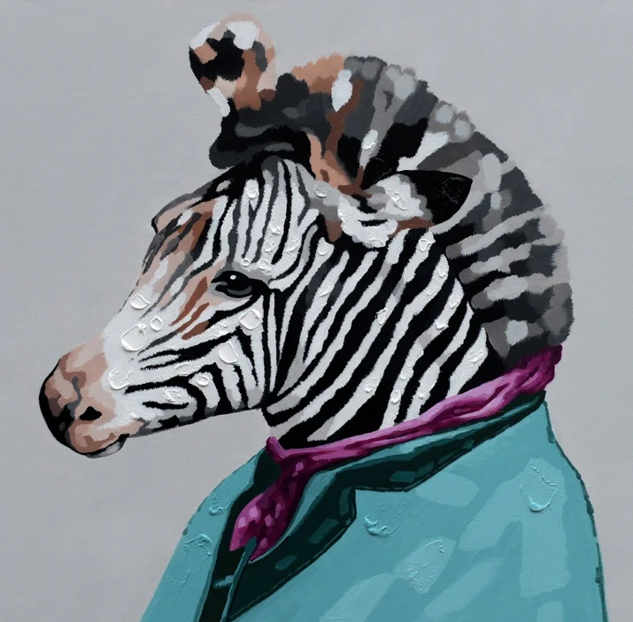 Zebra - Handmade Oil Painting on Canvas - Animal People Portraits