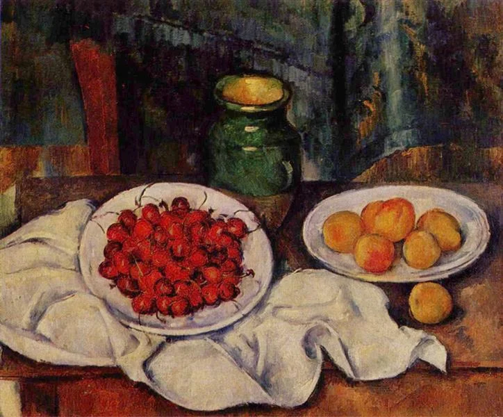 still-life-with-plate-of-cherries-by-paul-cezanne-famous-art-handmade-oil-painting-on-canvas
