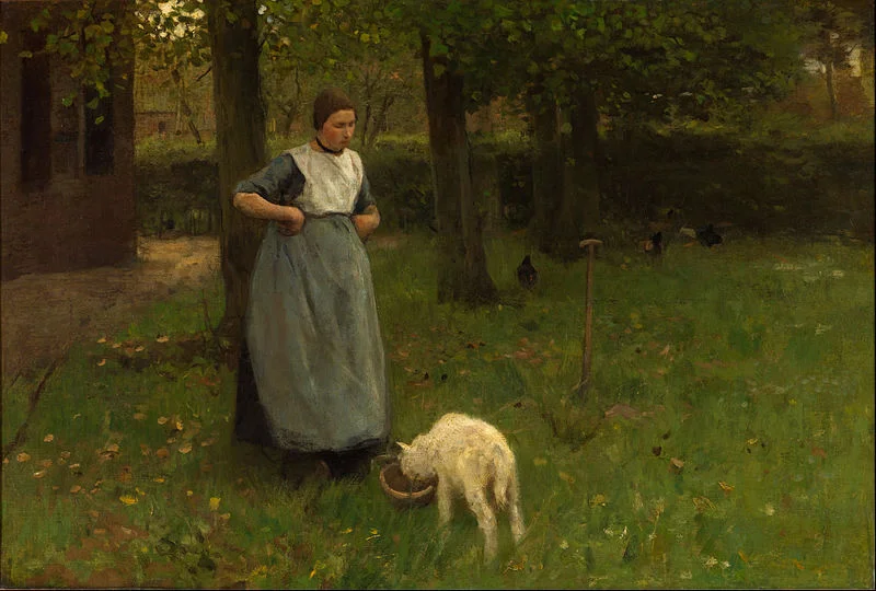 Woman From Laren With Lamb By Anton Mauve - Famous Art - Handmade Oil Painting On Canvas