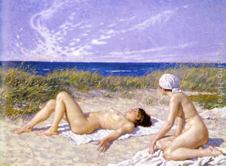 sunbathing-in-the-dunes-by-paul-gustav-fischer-famous-art-handmade-oil-painting-on-canvas