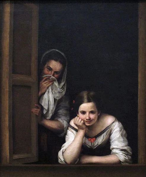 two-women-at-a-window-by-bartolome-esteban-murillo-famous-art-handmade-oil-painting-on-canvas