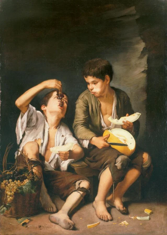 boys-eating-grapes-and-melon-by-bartolome-esteban-murillo-famous-art-handmade-oil-painting-on-canvas