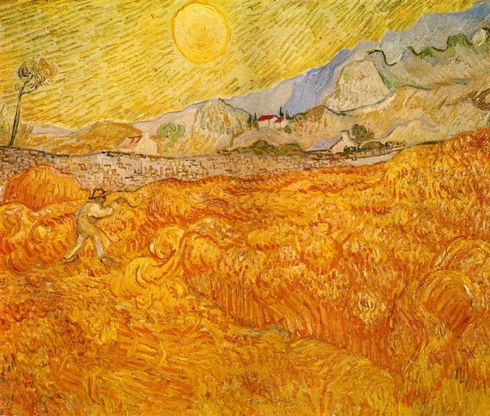 wheat-field-behind-saint-paul-hospital-with-a-reaper-by-vincent-van-gogh-famous-art-handmade-oil-painting-on-canvas