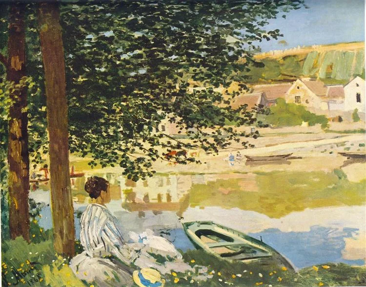 On the Bank of the Seine, Bennecourt by Claude Monet - Famous Art - Handmade Oil Painting on Canvas