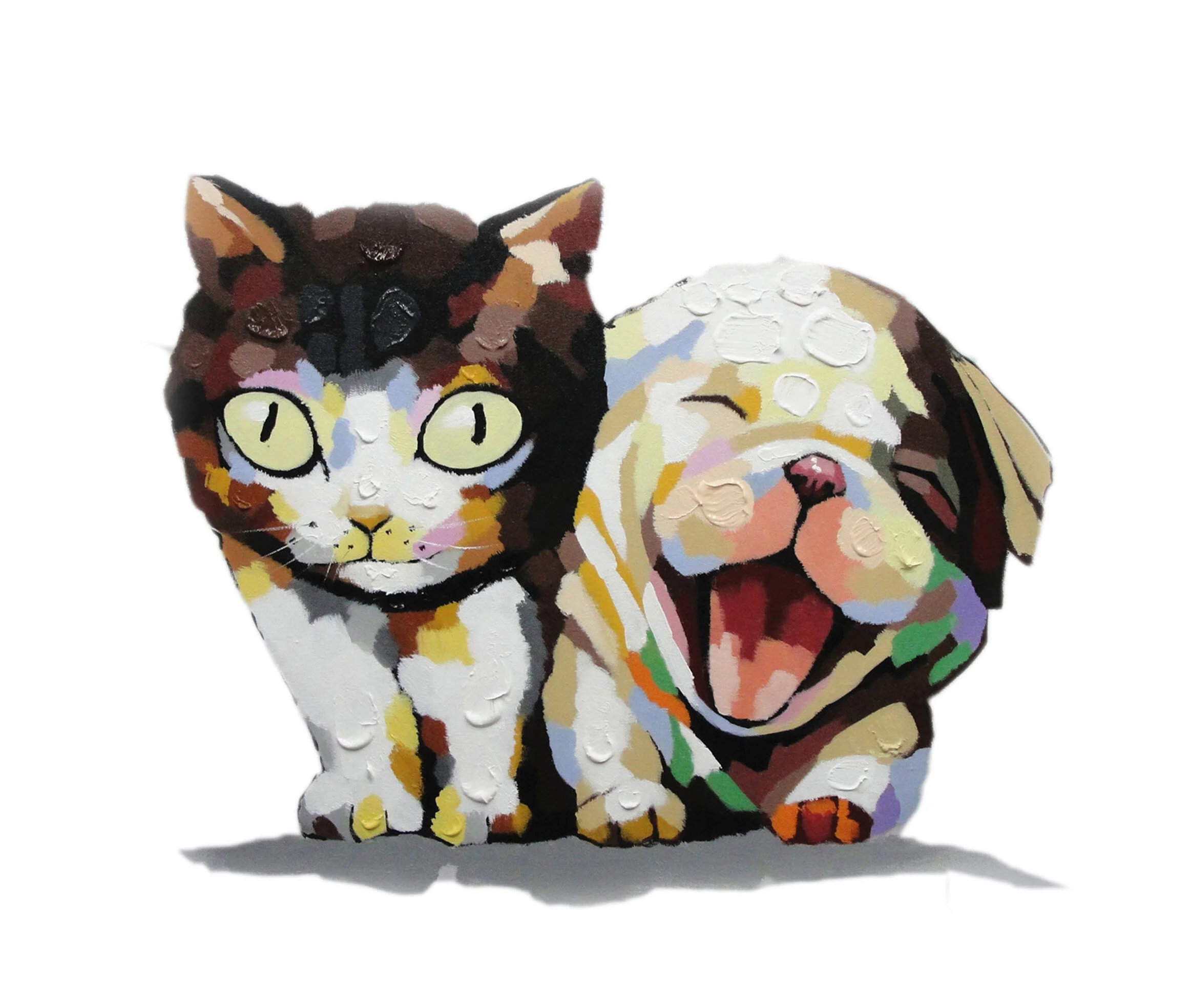 Kitty and Puppy - Handmade Oil Painting on Canvas - Wall Art