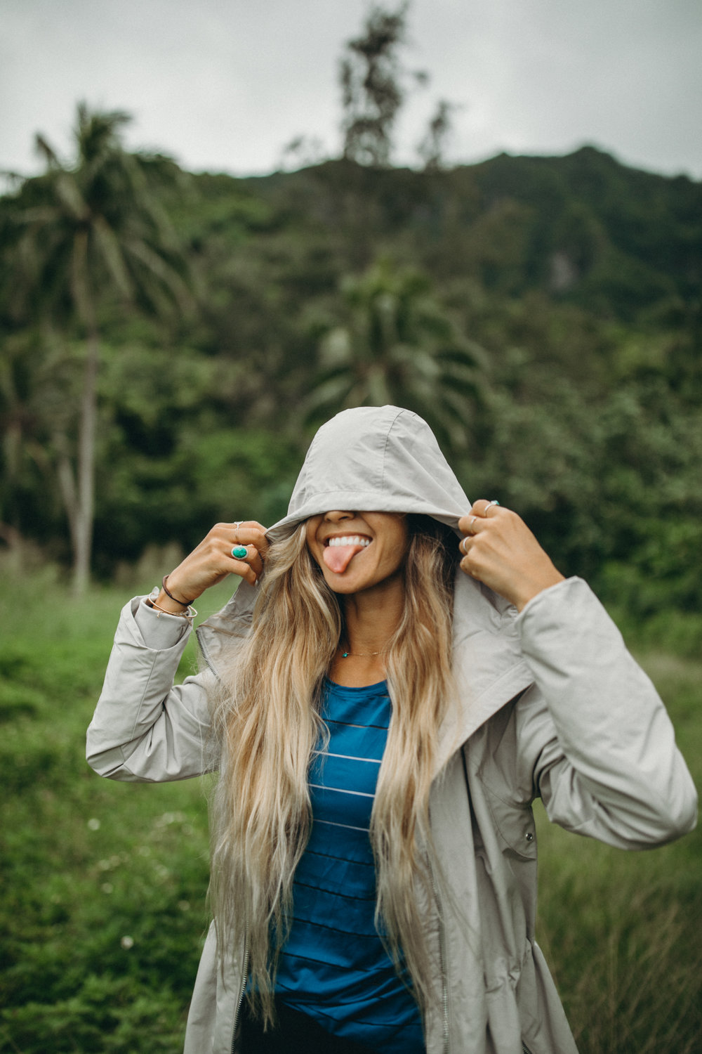    Cloudburst Jacket-     I really liked this to my surprise. Its functional enough to wear hiking and covers down over the bum. But also stylish enough to wear out and about on cooler or rainy days. I like how the waist cinch can change its whole lo